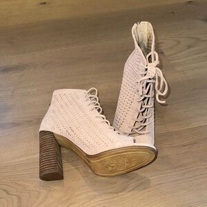 Vince Camuto Beige Lace-Up Heeled Boots